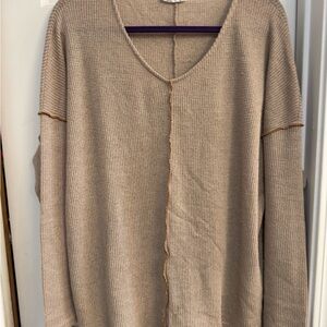 Beige Knit V-Neck Sweater